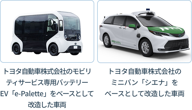 トヨタ自動車株式会社のモビリティサービス専用バッテリーEV「e-Palette」をベースとして改造した車両 トヨタ自動車株式会社のミニバン「シエナ」を ベースとして改造した車両